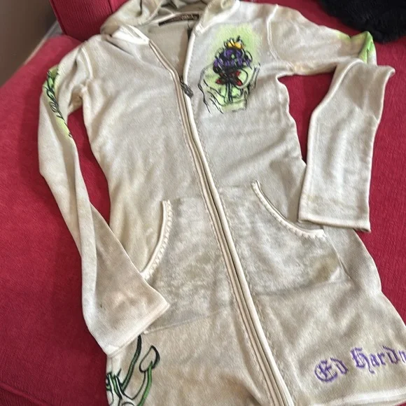 Distressed Extra long Ed Hardy Hooded Zip-up - Picture 3 of 14